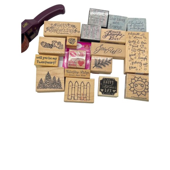 Lot Of 22 Assorted Wood Rubber Stamps Stampin' Up! Rolling Stamp - Picture 1 of 6